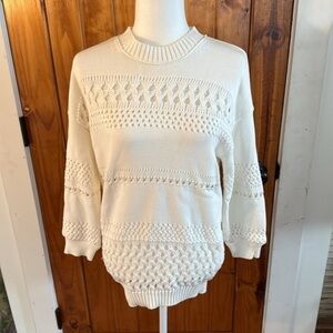 dee elly white cotton crew neck fisherman’s sweater size S